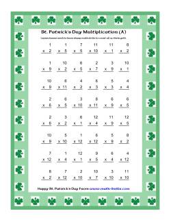 St. Patrick's Day Multiplication Facts to 144 -- Shamrock Border Theme