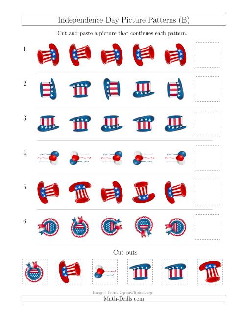 The Independence Day Picture Patterns with Rotation Attribute Only (B) Math Worksheet