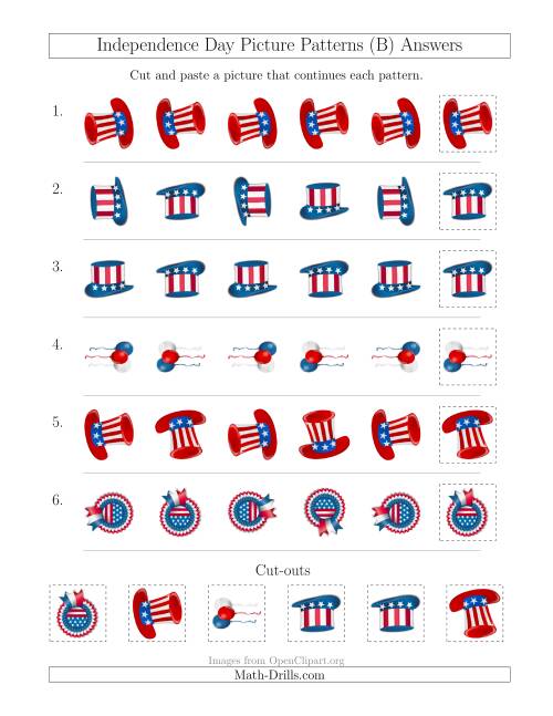 The Independence Day Picture Patterns with Rotation Attribute Only (B) Math Worksheet Page 2