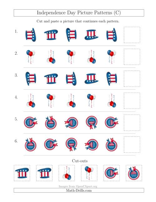 The Independence Day Picture Patterns with Rotation Attribute Only (C) Math Worksheet