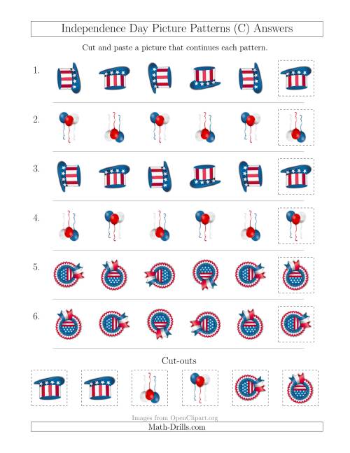 The Independence Day Picture Patterns with Rotation Attribute Only (C) Math Worksheet Page 2