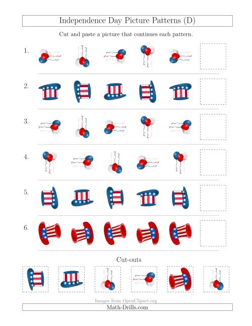 The Independence Day Picture Patterns with Rotation Attribute Only (D) Math Worksheet