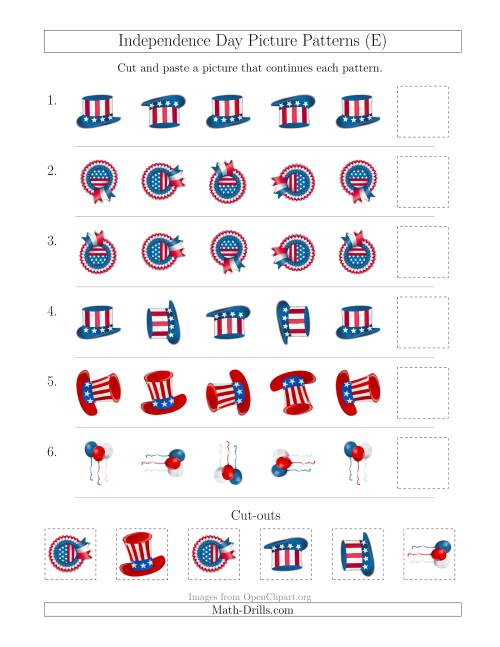 The Independence Day Picture Patterns with Rotation Attribute Only (E) Math Worksheet