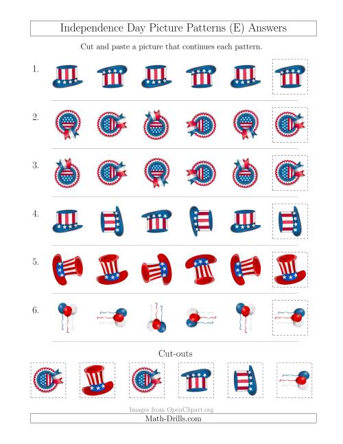 The Independence Day Picture Patterns with Rotation Attribute Only (E) Math Worksheet Page 2