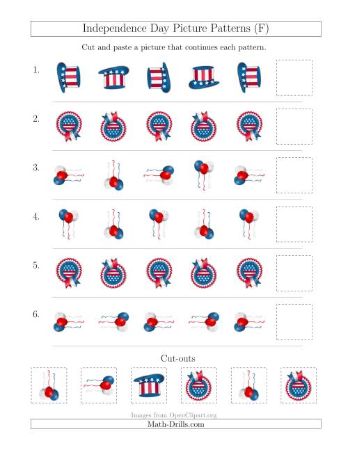 The Independence Day Picture Patterns with Rotation Attribute Only (F) Math Worksheet