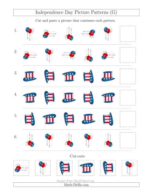 The Independence Day Picture Patterns with Rotation Attribute Only (G) Math Worksheet