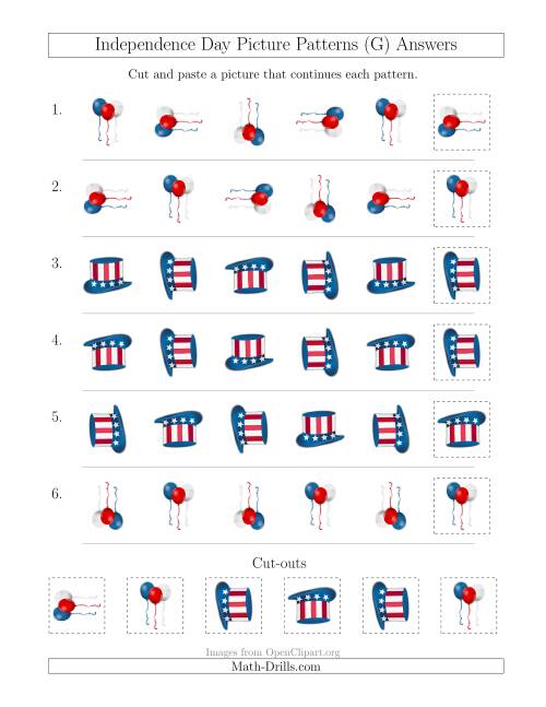 The Independence Day Picture Patterns with Rotation Attribute Only (G) Math Worksheet Page 2