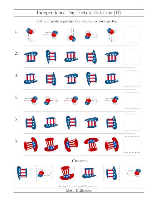 The Independence Day Picture Patterns with Rotation Attribute Only (H) Math Worksheet