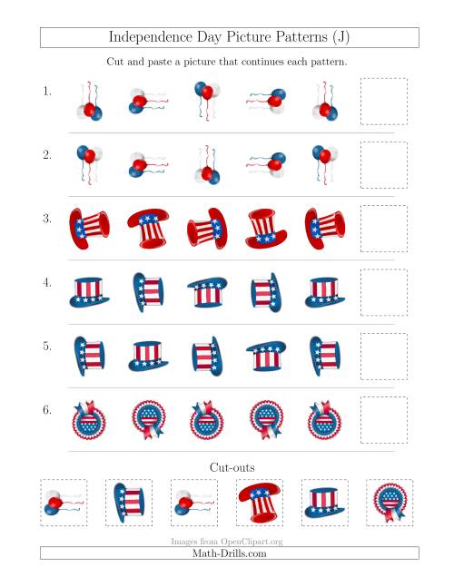 The Independence Day Picture Patterns with Rotation Attribute Only (J) Math Worksheet