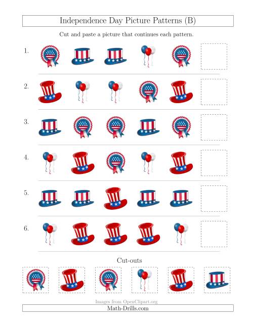 The Independence Day Picture Patterns with Shape Attribute Only (B) Math Worksheet