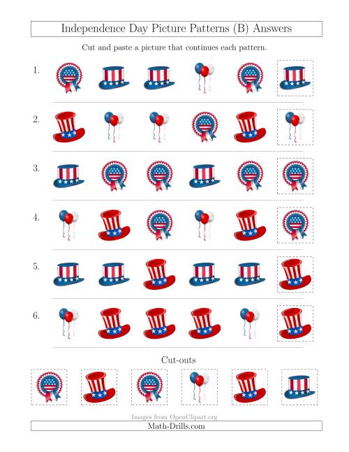 The Independence Day Picture Patterns with Shape Attribute Only (B) Math Worksheet Page 2