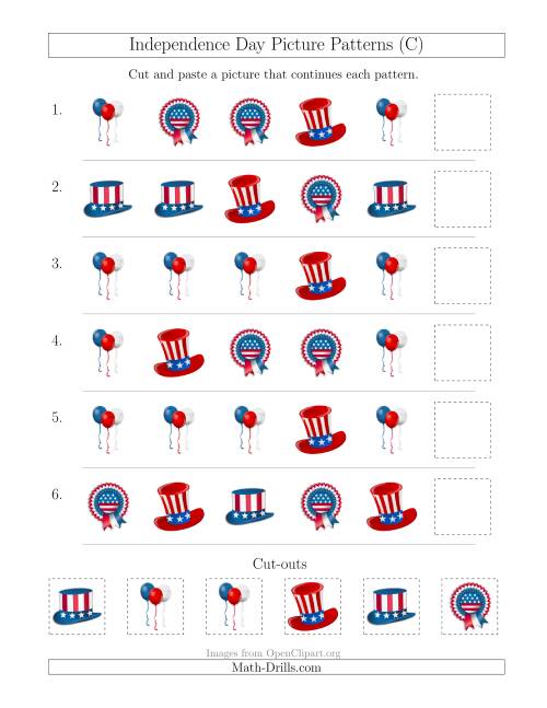 The Independence Day Picture Patterns with Shape Attribute Only (C) Math Worksheet