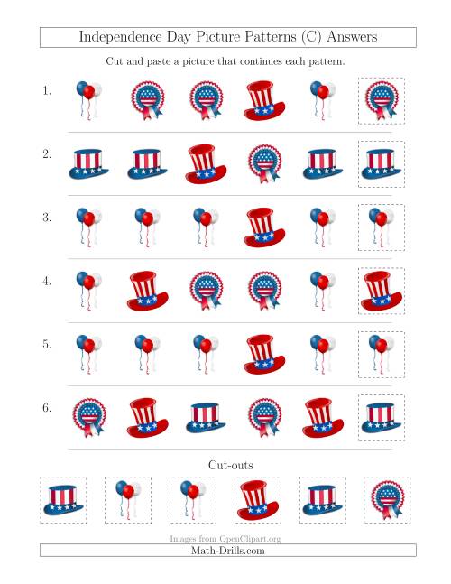 The Independence Day Picture Patterns with Shape Attribute Only (C) Math Worksheet Page 2