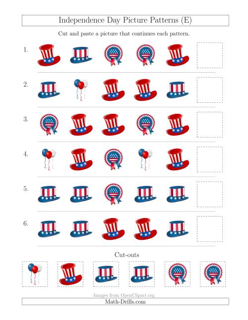 The Independence Day Picture Patterns with Shape Attribute Only (E) Math Worksheet