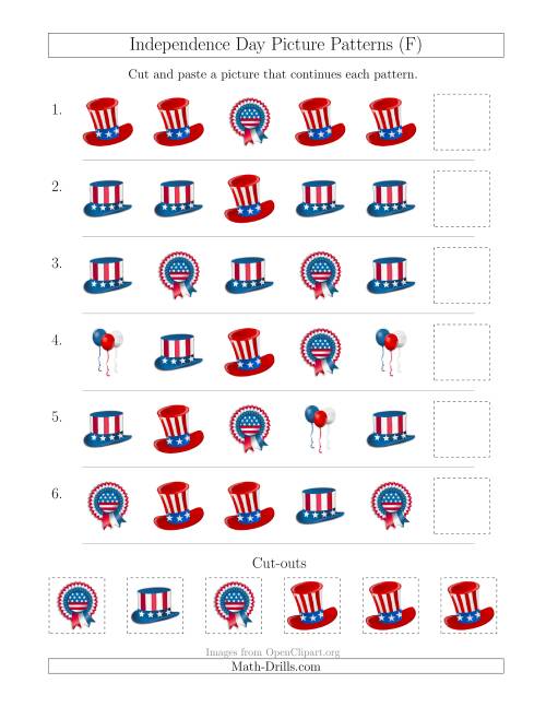 The Independence Day Picture Patterns with Shape Attribute Only (F) Math Worksheet
