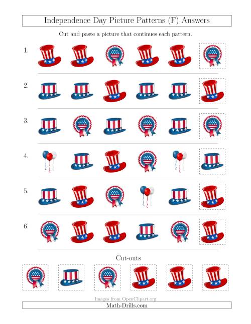The Independence Day Picture Patterns with Shape Attribute Only (F) Math Worksheet Page 2