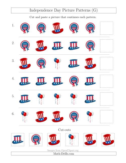 The Independence Day Picture Patterns with Shape Attribute Only (G) Math Worksheet