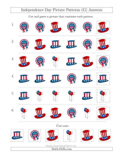 The Independence Day Picture Patterns with Shape Attribute Only (G) Math Worksheet Page 2