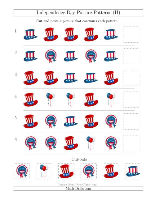 The Independence Day Picture Patterns with Shape Attribute Only (H) Math Worksheet