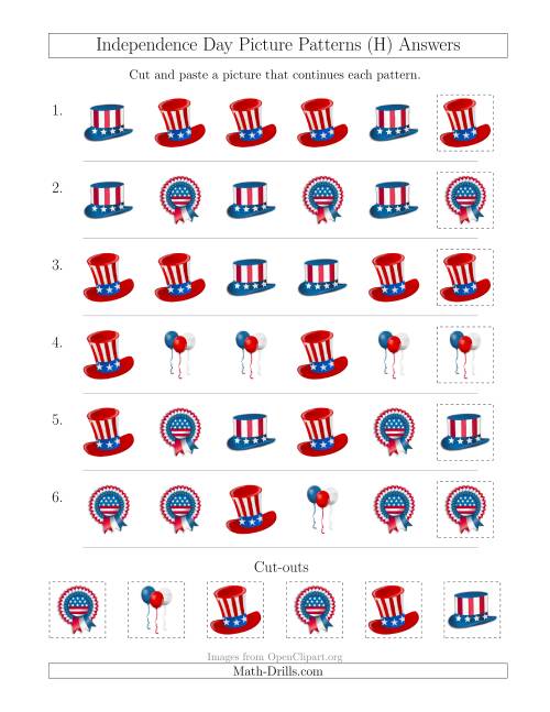 The Independence Day Picture Patterns with Shape Attribute Only (H) Math Worksheet Page 2