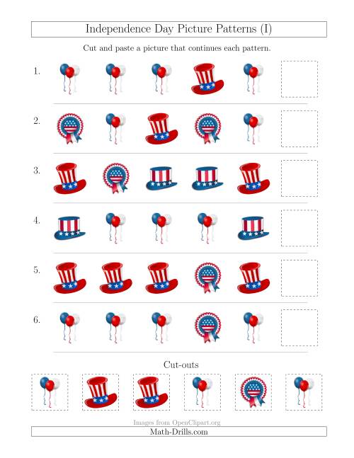 The Independence Day Picture Patterns with Shape Attribute Only (I) Math Worksheet