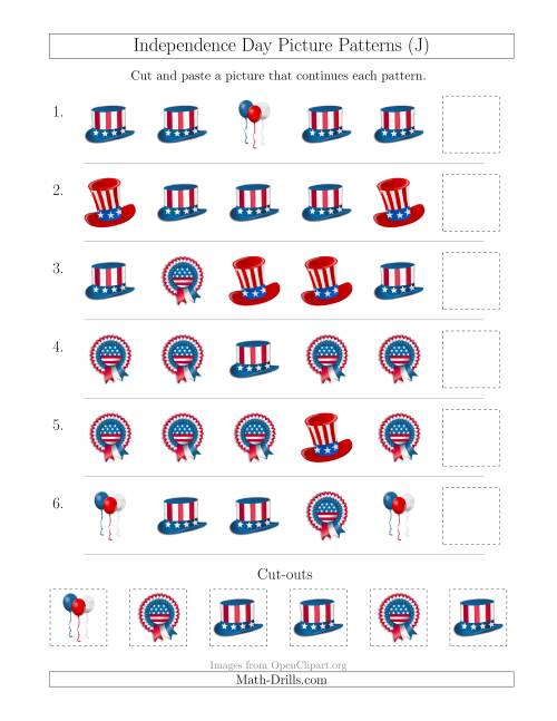 The Independence Day Picture Patterns with Shape Attribute Only (J) Math Worksheet