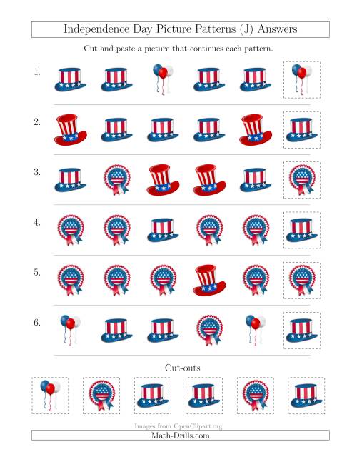 The Independence Day Picture Patterns with Shape Attribute Only (J) Math Worksheet Page 2