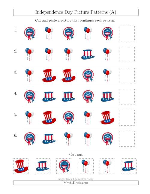 The Independence Day Picture Patterns with Shape Attribute Only (All) Math Worksheet