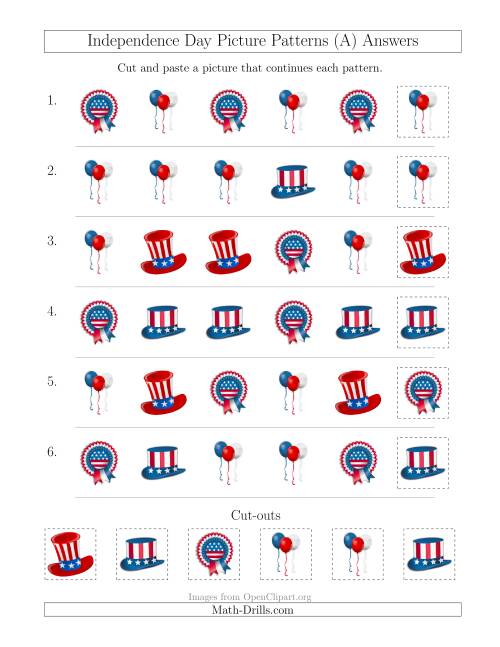 The Independence Day Picture Patterns with Shape Attribute Only (All) Math Worksheet Page 2