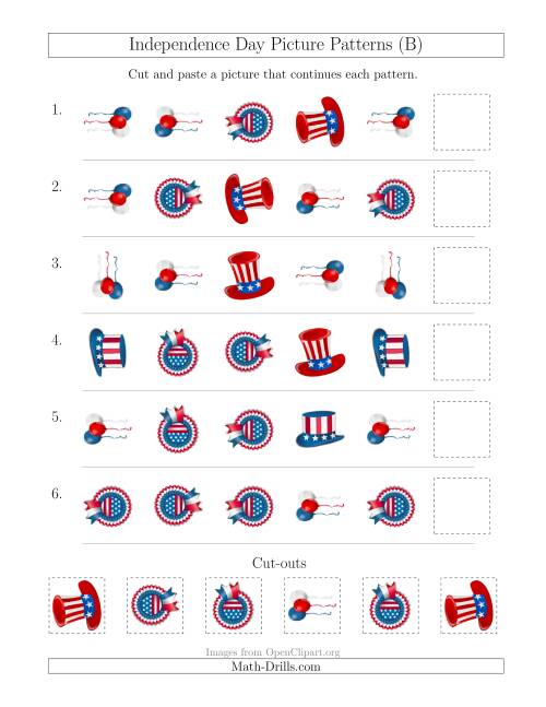 The Independence Day Picture Patterns with Shape and Rotation Attributes (B) Math Worksheet