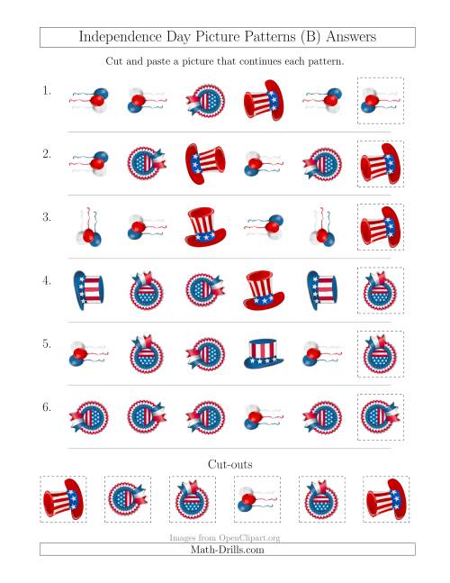 The Independence Day Picture Patterns with Shape and Rotation Attributes (B) Math Worksheet Page 2