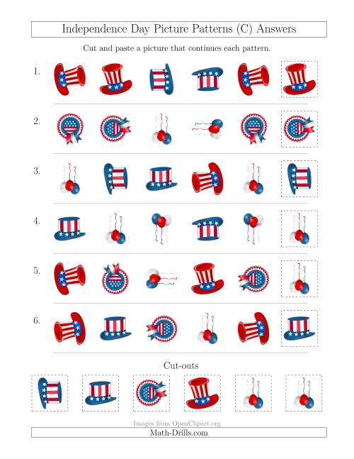 The Independence Day Picture Patterns with Shape and Rotation Attributes (C) Math Worksheet Page 2