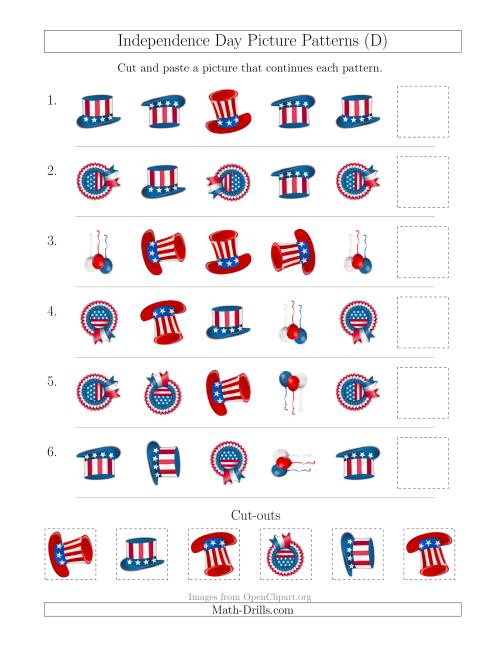 The Independence Day Picture Patterns with Shape and Rotation Attributes (D) Math Worksheet