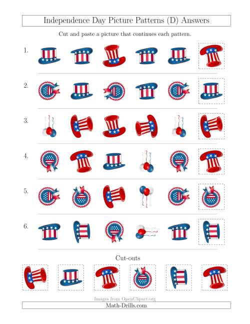 The Independence Day Picture Patterns with Shape and Rotation Attributes (D) Math Worksheet Page 2