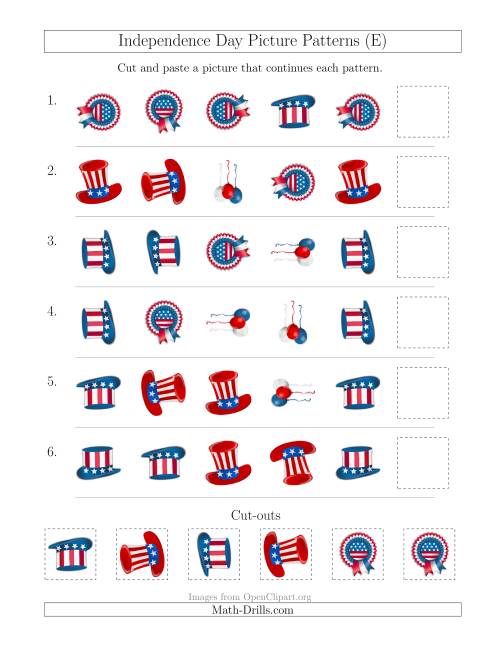 The Independence Day Picture Patterns with Shape and Rotation Attributes (E) Math Worksheet