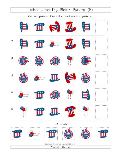 The Independence Day Picture Patterns with Shape and Rotation Attributes (F) Math Worksheet