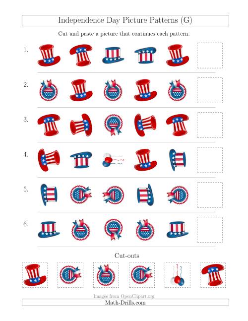 The Independence Day Picture Patterns with Shape and Rotation Attributes (G) Math Worksheet