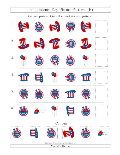 The Independence Day Picture Patterns with Shape and Rotation Attributes (H) Math Worksheet
