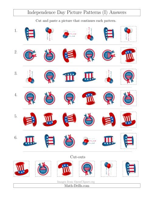 The Independence Day Picture Patterns with Shape and Rotation Attributes (I) Math Worksheet Page 2
