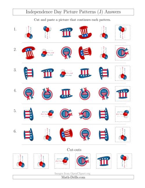 The Independence Day Picture Patterns with Shape and Rotation Attributes (J) Math Worksheet Page 2