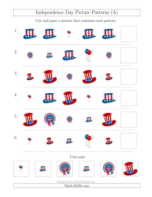 The Independence Day Picture Patterns with Shape and Size Attributes (A) Math Worksheet