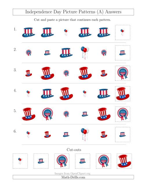 The Independence Day Picture Patterns with Shape and Size Attributes (A) Math Worksheet Page 2