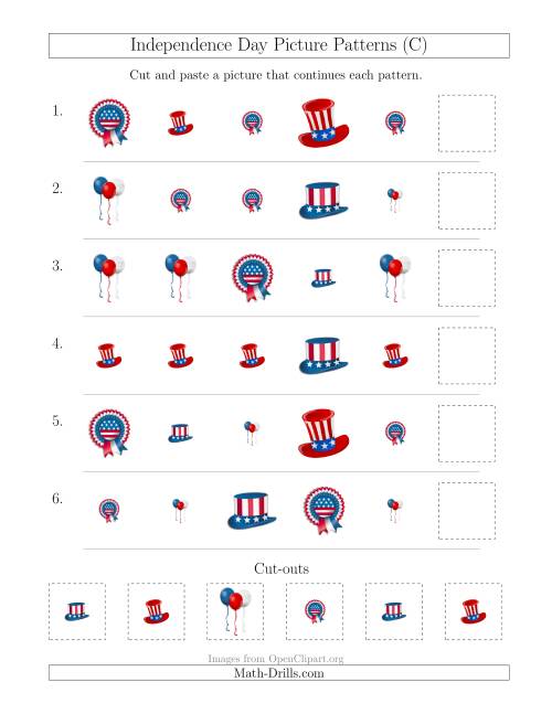 The Independence Day Picture Patterns with Shape and Size Attributes (C) Math Worksheet