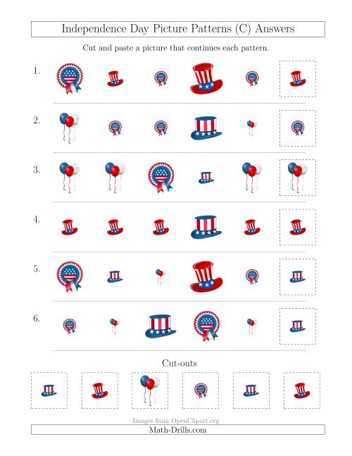 The Independence Day Picture Patterns with Shape and Size Attributes (C) Math Worksheet Page 2