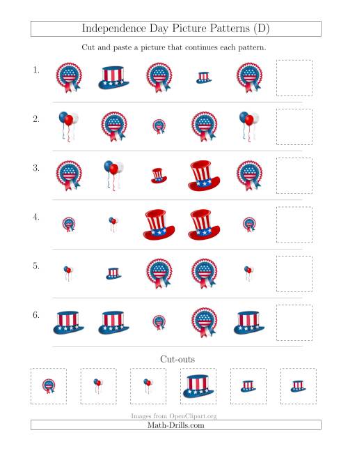 The Independence Day Picture Patterns with Shape and Size Attributes (D) Math Worksheet