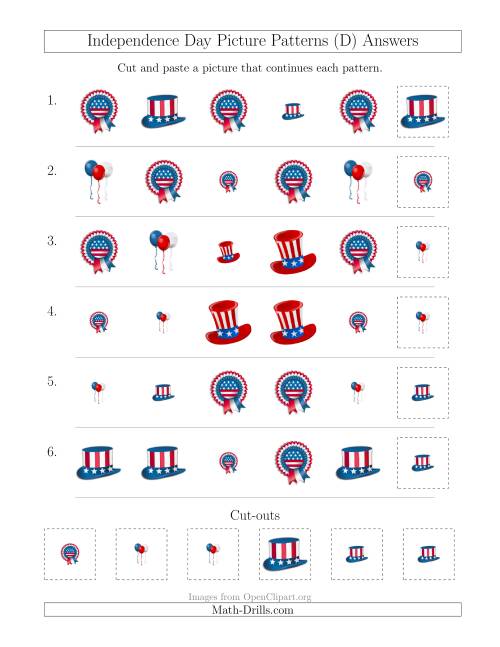 The Independence Day Picture Patterns with Shape and Size Attributes (D) Math Worksheet Page 2