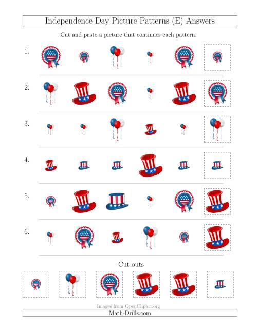 The Independence Day Picture Patterns with Shape and Size Attributes (E) Math Worksheet Page 2