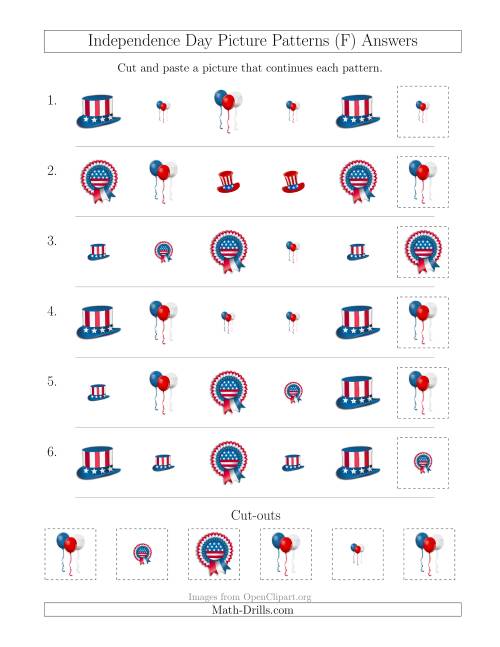 The Independence Day Picture Patterns with Shape and Size Attributes (F) Math Worksheet Page 2