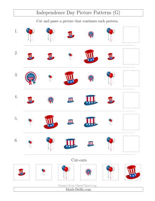 The Independence Day Picture Patterns with Shape and Size Attributes (G) Math Worksheet