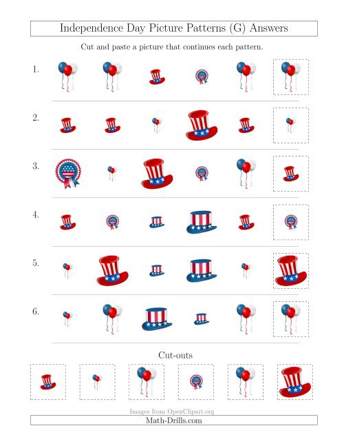 The Independence Day Picture Patterns with Shape and Size Attributes (G) Math Worksheet Page 2